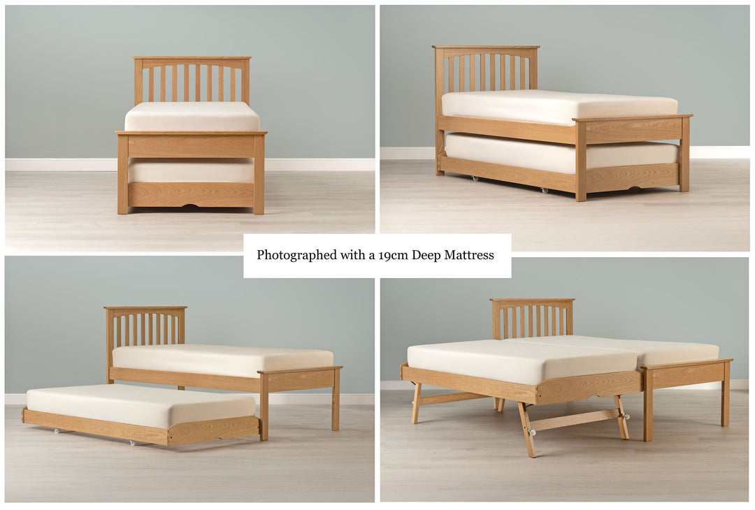 Heywood Solid Natural Oak Guest Bed (Low Foot End) - 3ft Single