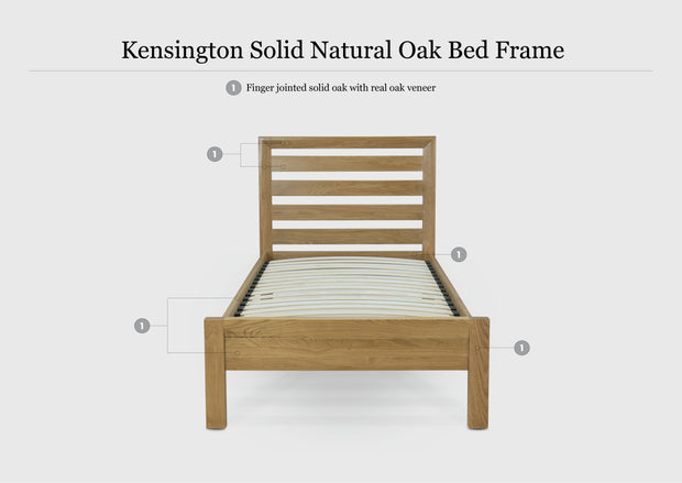 Kensington Solid Natural Oak Bed Frame - 3ft Single