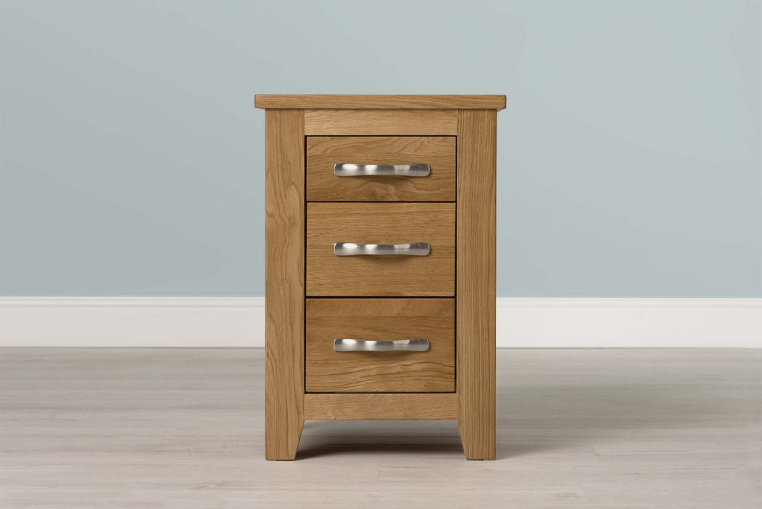 Boston Solid Natural Oak 2+1 Drawer Bedside Table - The Oak Bed Store