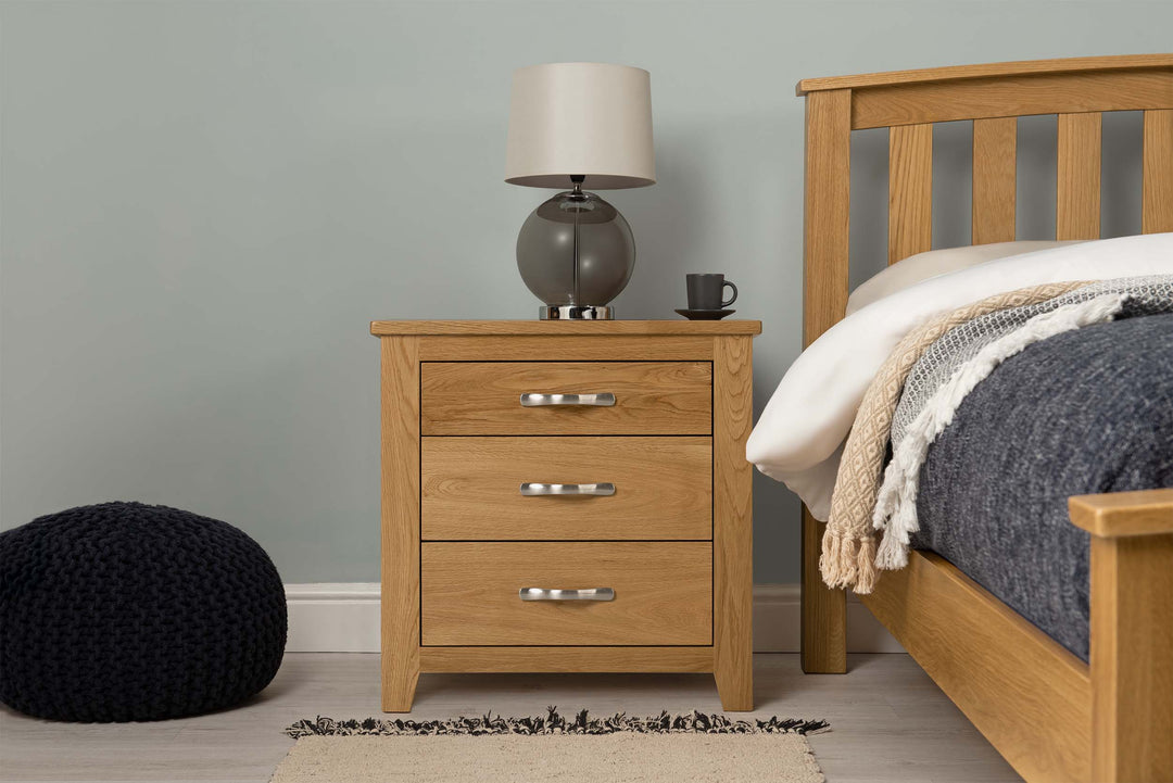 Boston Solid Natural Oak 2+1 Drawer Bedside Table - The Oak Bed Store