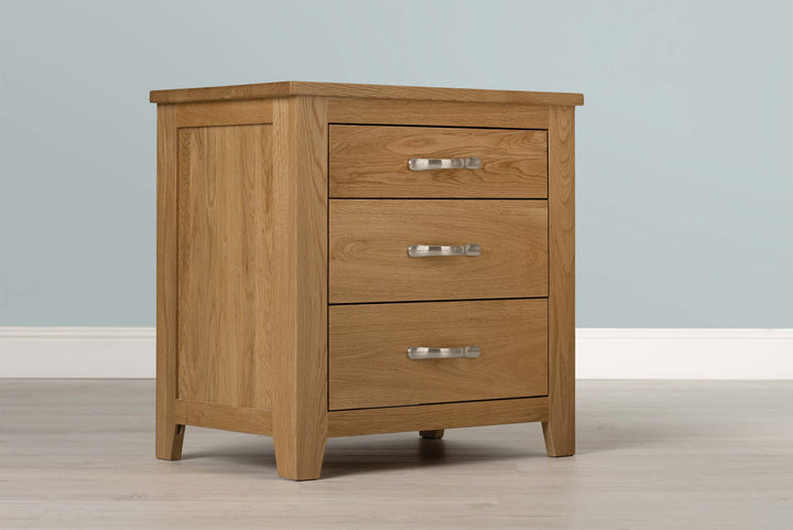 Boston Solid Natural Oak 2+1 Drawer Bedside Table - The Oak Bed Store