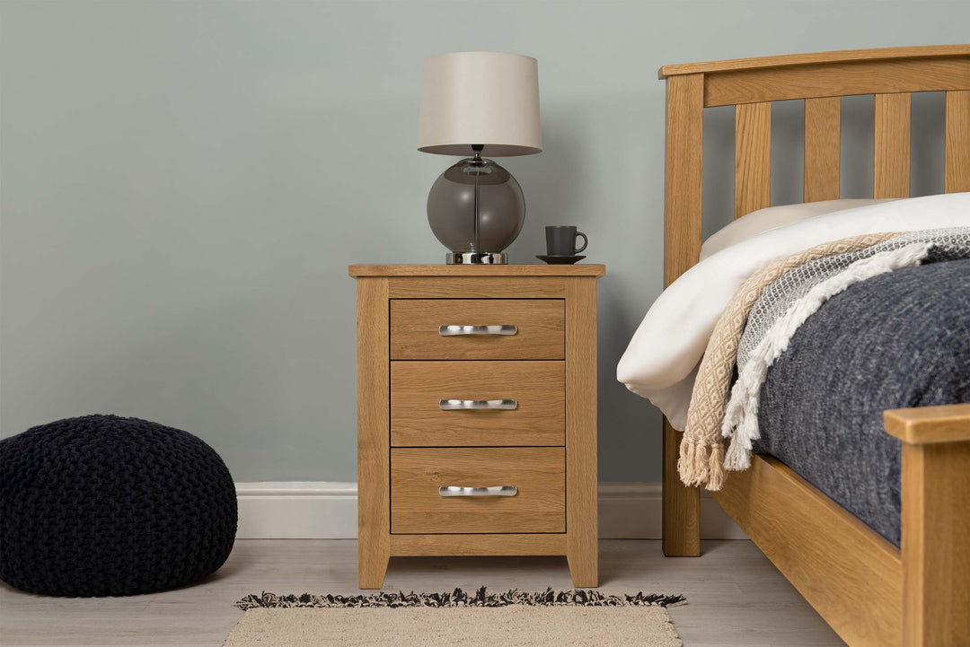 Boston Solid Natural Oak 2+1 Drawer Bedside Table - The Oak Bed Store