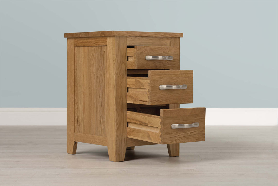 Boston Solid Natural Oak 2+1 Drawer Bedside Table - The Oak Bed Store