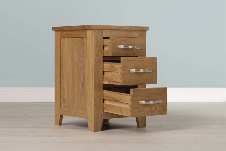 Boston Solid Natural Oak 2+1 Drawer Bedside Table - The Oak Bed Store