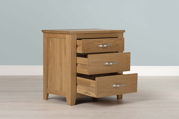Boston Solid Natural Oak 2+1 Drawer Bedside Table - The Oak Bed Store