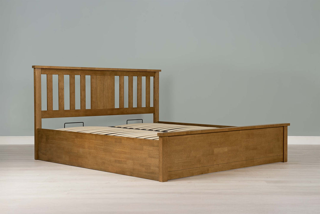 Chester Medium Oak Ottoman Storage Bed Frame - 6ft Super King - The Oak Bed Store