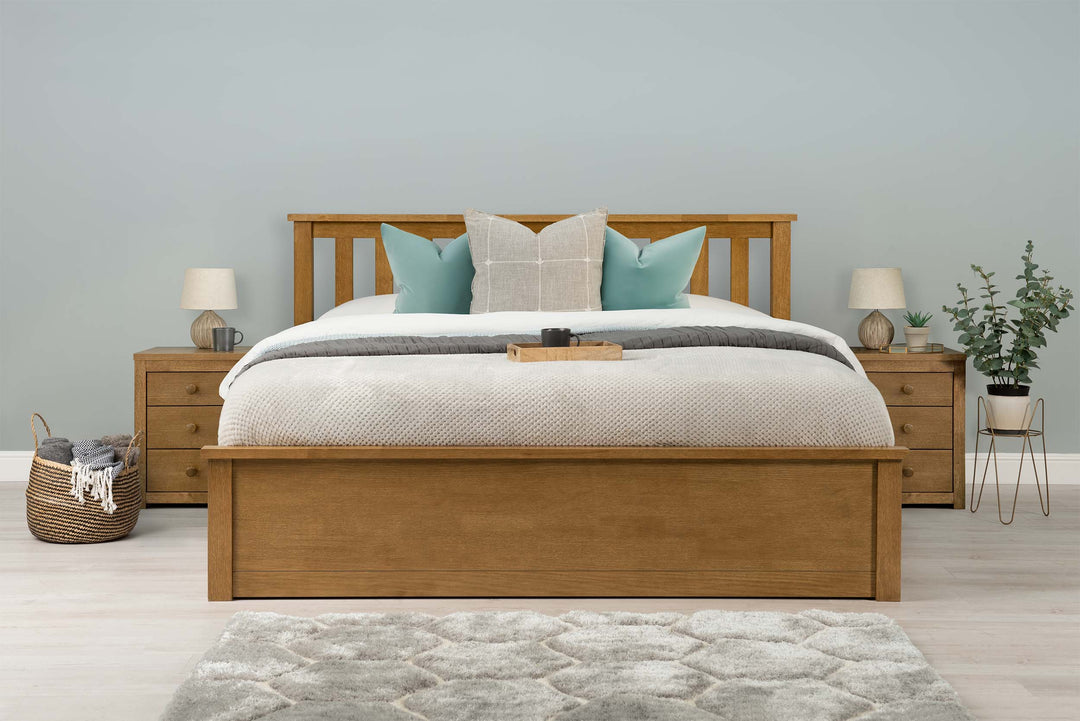 Chester Medium Oak Ottoman Storage Bed Frame - 6ft Super King - The Oak Bed Store