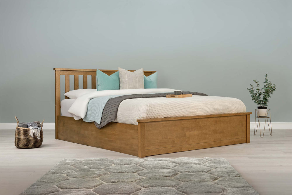 Chester Medium Oak Ottoman Storage Bed Frame - 6ft Super King - The Oak Bed Store