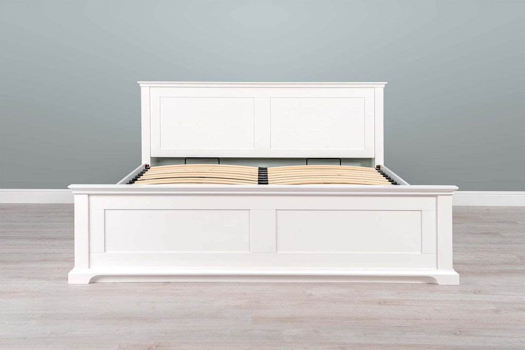 Chilgrove Bright White Ottoman Storage Bed Frame - 6ft Super King - The Oak Bed Store