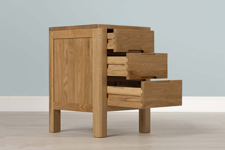 Natural Oak 2+1 Drawer Bedside Table - Style 1 - The Oak Bed Store