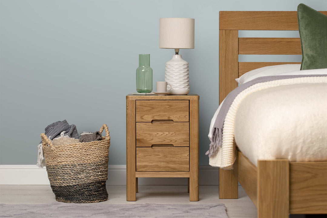 Natural Oak 2+1 Drawer Bedside Table - Style 1 - The Oak Bed Store