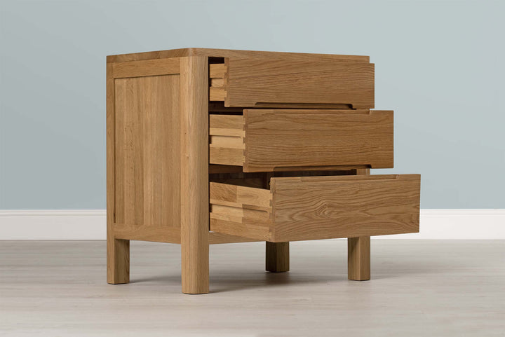 Natural Oak 2+1 Drawer Bedside Table - Style 1 - The Oak Bed Store