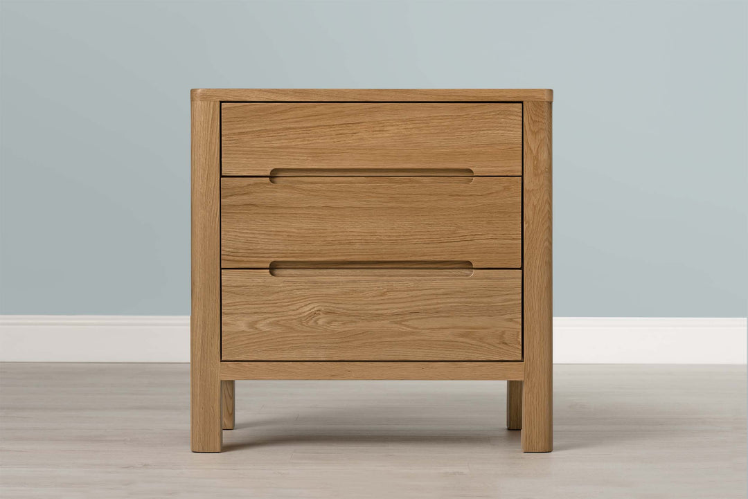 Natural Oak 2+1 Drawer Bedside Table - Style 1 - The Oak Bed Store
