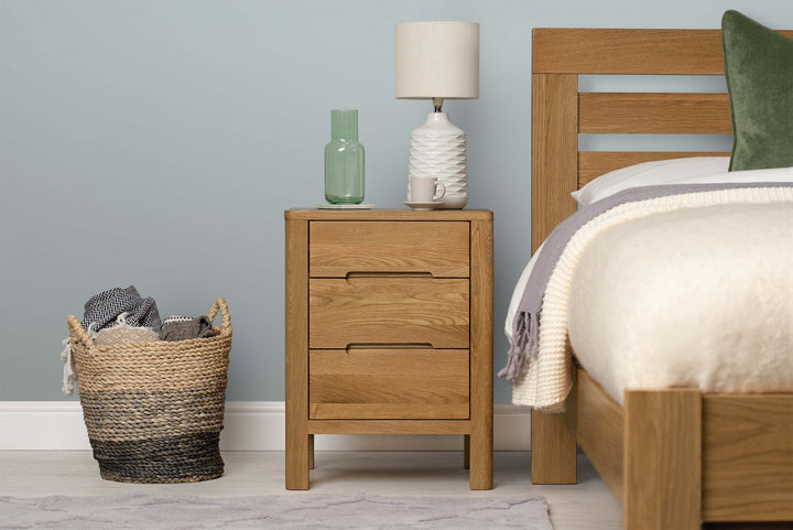 Natural Oak 2+1 Drawer Bedside Table - Style 1 - The Oak Bed Store