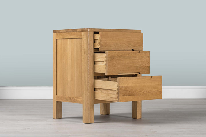 Natural Oak 2+1 Drawer Bedside Table - Style 1 - The Oak Bed Store