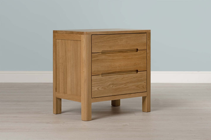 Natural Oak 2+1 Drawer Bedside Table - Style 1 - The Oak Bed Store