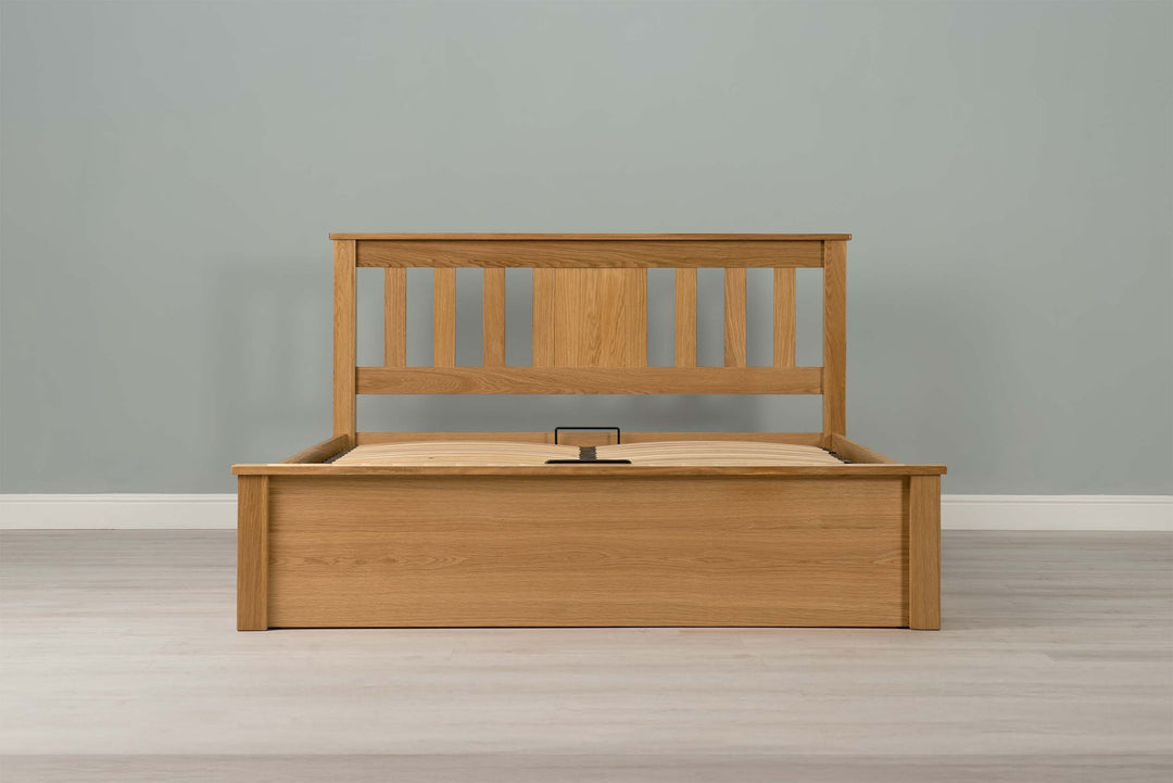 Wimbledon Solid Natural Oak Ottoman Storage Bed Frame - 5ft King Size - The Oak Bed Store