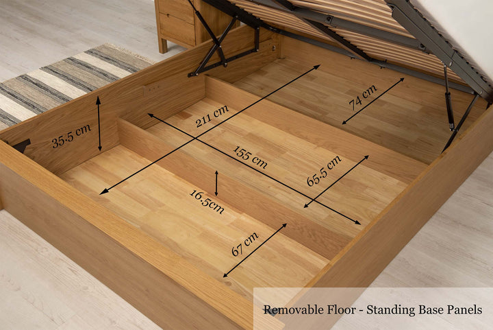 Wimbledon Solid Natural Oak Ottoman Storage Bed Frame - 5ft King Size - The Oak Bed Store