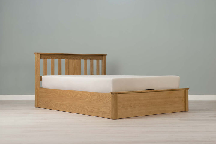 Wimbledon Solid Natural Oak Ottoman Storage Bed Frame - 5ft King Size - The Oak Bed Store