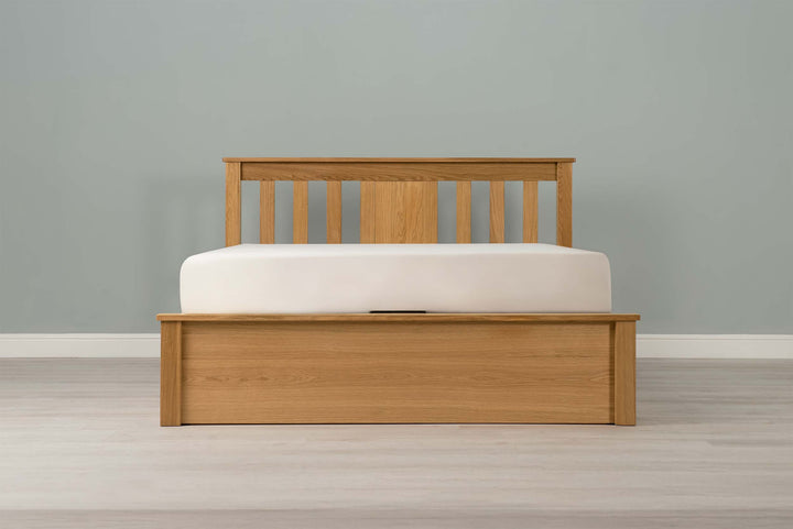 Wimbledon Solid Natural Oak Ottoman Storage Bed Frame - 5ft King Size - The Oak Bed Store