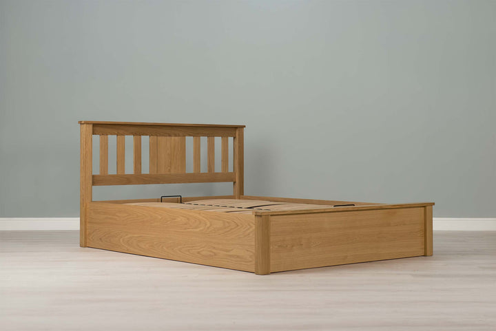 Wimbledon Solid Natural Oak Ottoman Storage Bed Frame - 5ft King Size - The Oak Bed Store