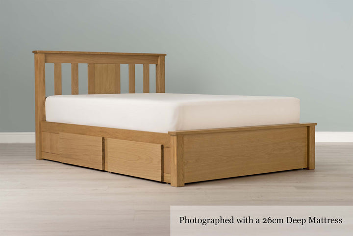 Wimbledon Solid Natural Oak Storage Bed Frame - 4ft6 Double - The Oak Bed Store