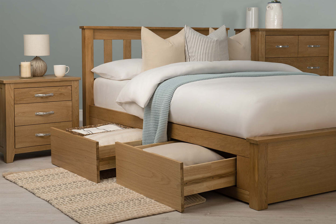 Wimbledon Solid Natural Oak Storage Bed Frame - 5ft King Size - The Oak Bed Store