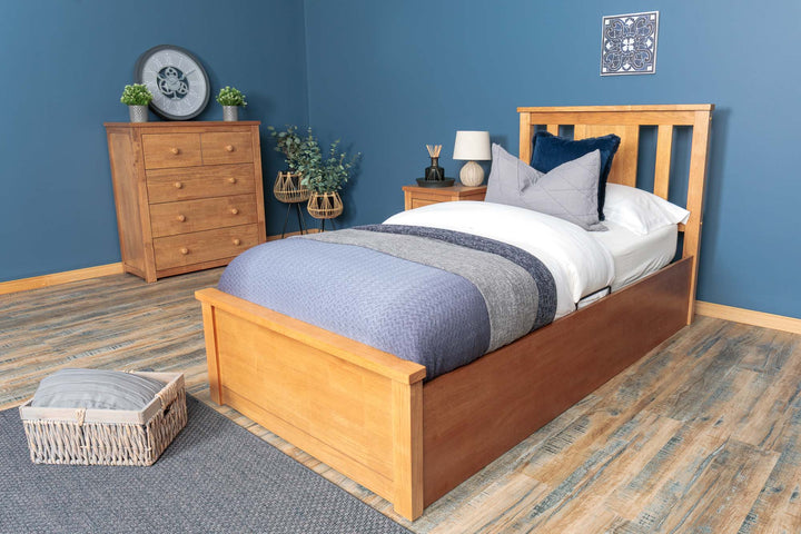 Chester Medium Oak Ottoman Storage Bed Frame - 3ft Single - The Oak Bed Store