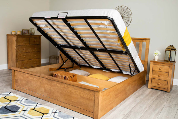 Chester Medium Oak Ottoman Storage Bed Frame - 6ft Super King - The Oak Bed Store