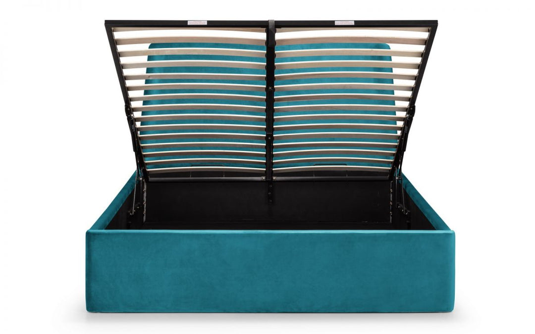 Friya Velvet Fabric Ottoman Storage Bed Frame - 5ft King Size - The Oak Bed Store