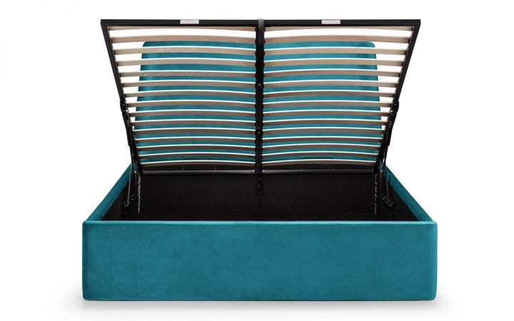 Friya Velvet Fabric Ottoman Storage Bed Frame - 5ft King Size - The Oak Bed Store