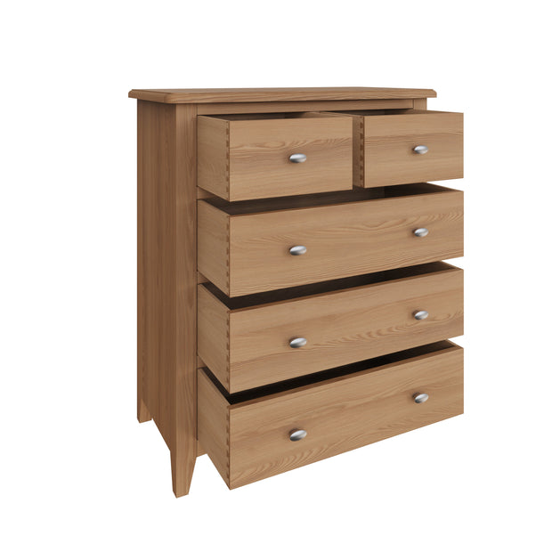 Georgia Natural Oak 2 Over 3 Drawer Chest of Drawers - The Oak Bed Store