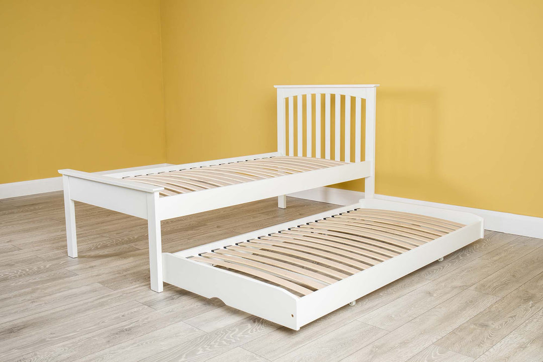 Heywood Soft White Solid Wood Guest Bed (Low Foot End) - 3ft Single - The Oak Bed Store