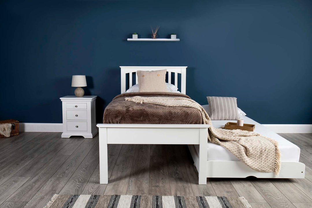 Heywood Soft White Solid Wood Guest Bed (Low Foot End) - 3ft Single - The Oak Bed Store
