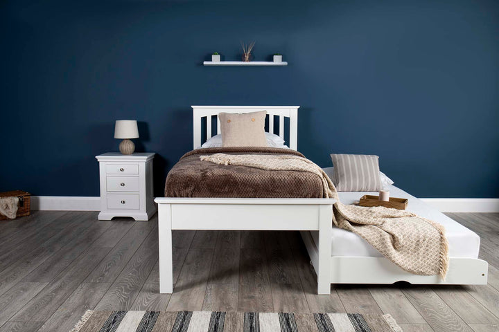Heywood Soft White Solid Wood Guest Bed (Low Foot End) - 3ft Single - The Oak Bed Store