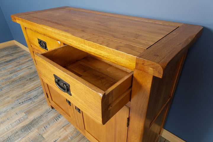 Newbury Rustic Solid Oak Small Sideboard - The Oak Bed Store