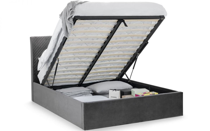 Sandringham Velvet Fabric Ottoman Storage Bed Frame - 5ft King Size