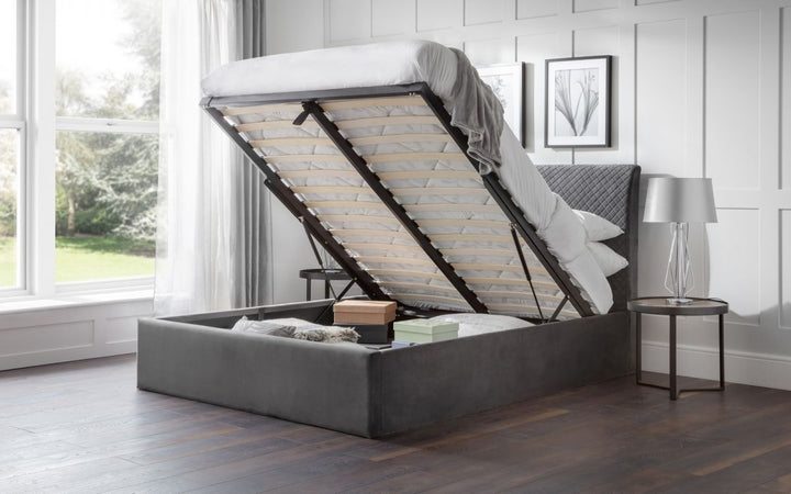 Sandringham Velvet Fabric Ottoman Storage Bed Frame - 5ft King Size