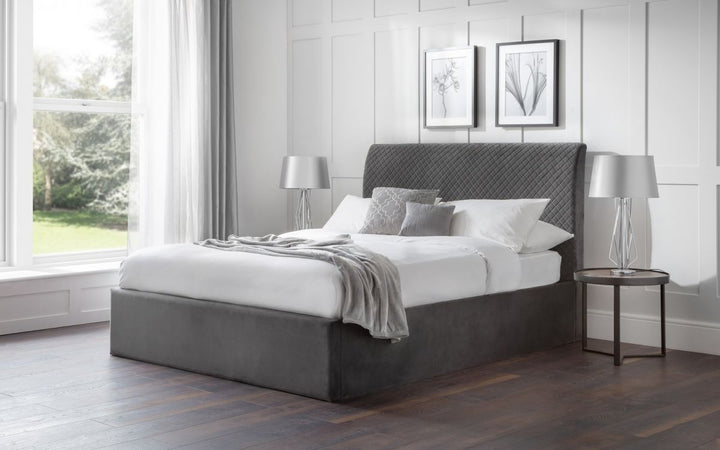 Sandringham Velvet Fabric Ottoman Storage Bed Frame - 5ft King Size
