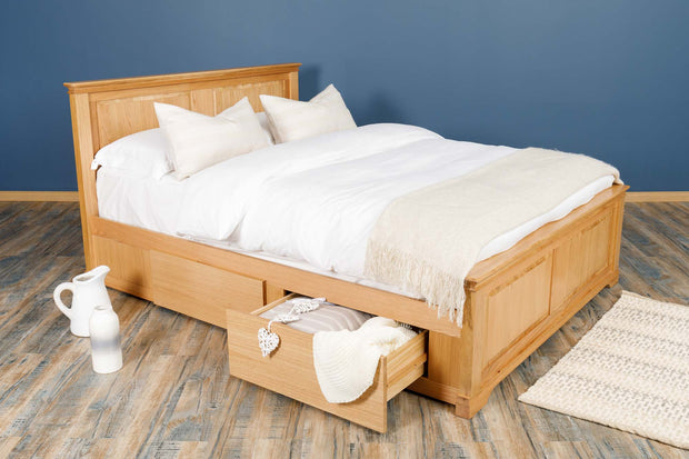 Westcott Solid Natural Oak Storage Bed Frame - 5ft King Size - The Oak Bed Store