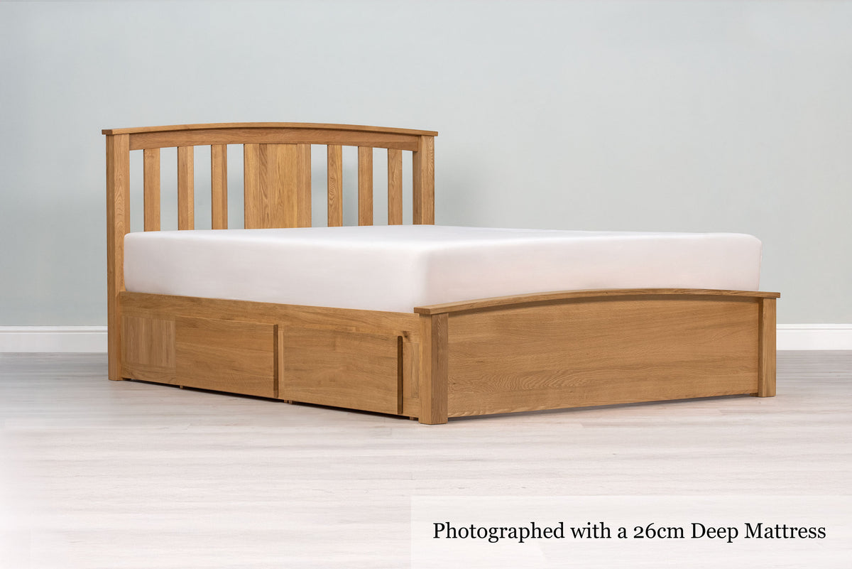 Royal Ascot Solid Natural Oak Storage Bed Frame - 4ft6 Double - The Oak Bed Store