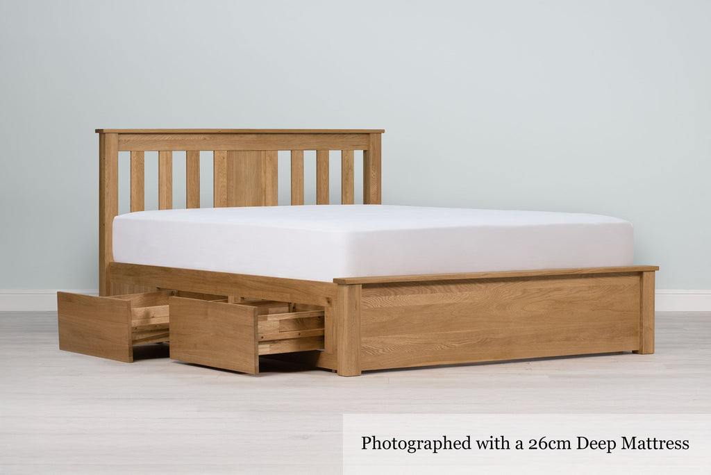 Wimbledon Solid Natural Oak Storage Bed Frame - 4ft6 Double - The Oak Bed Store