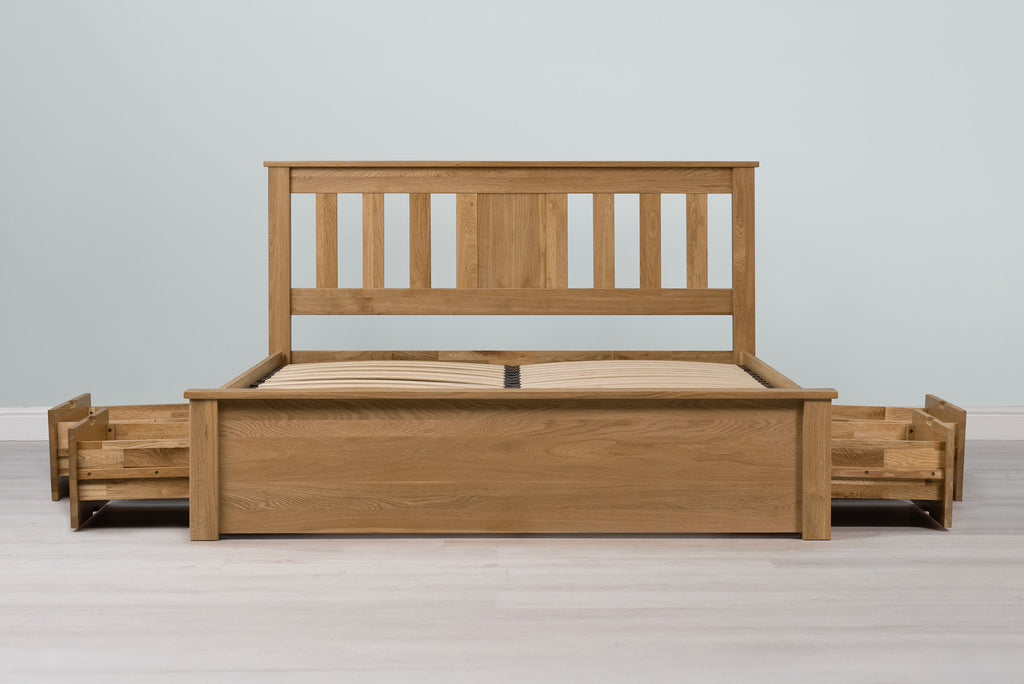 Wimbledon Solid Natural Oak Storage Bed Frame - 4ft6 Double - The Oak Bed Store