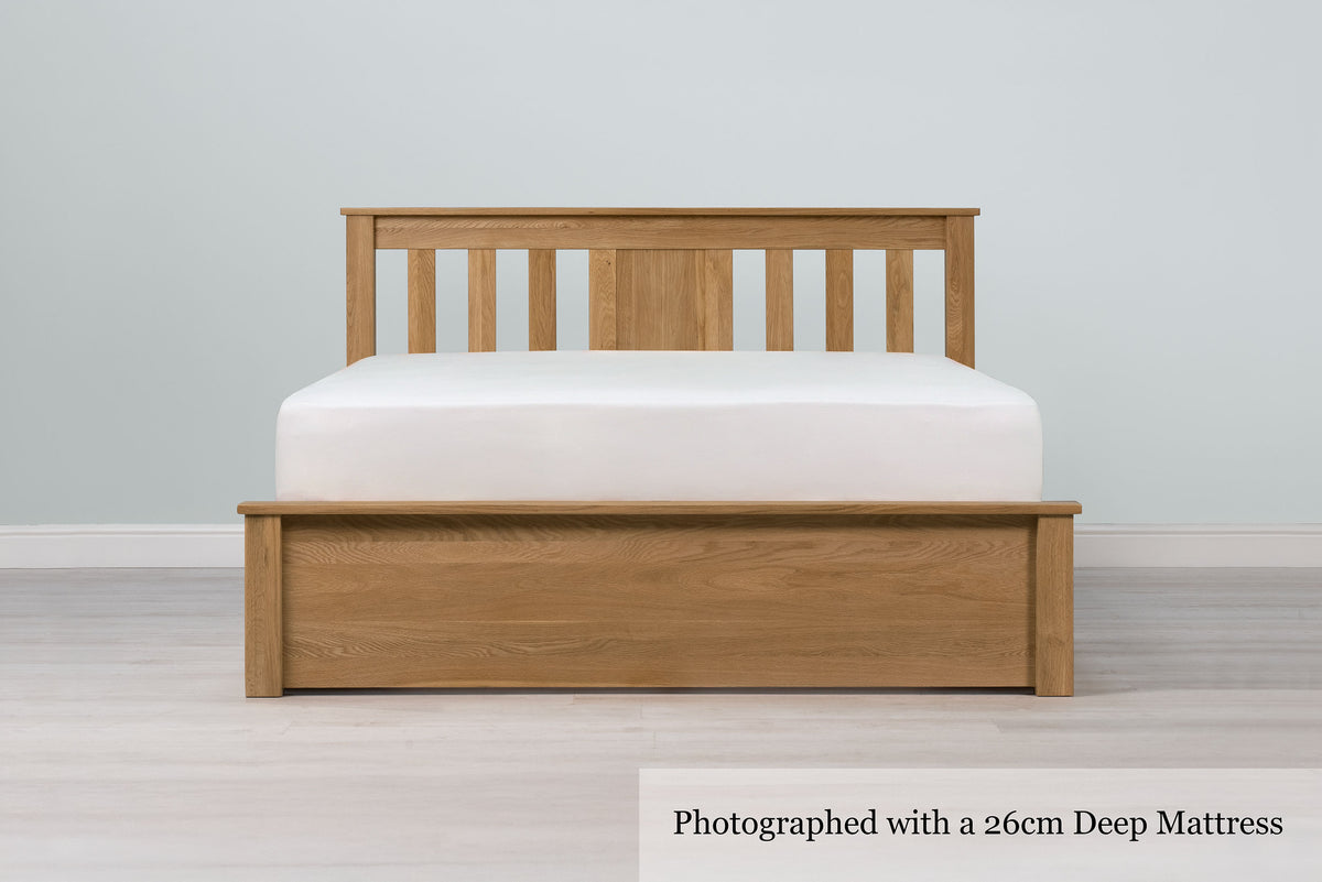 Wimbledon Solid Natural Oak Storage Bed Frame - 4ft6 Double - The Oak Bed Store