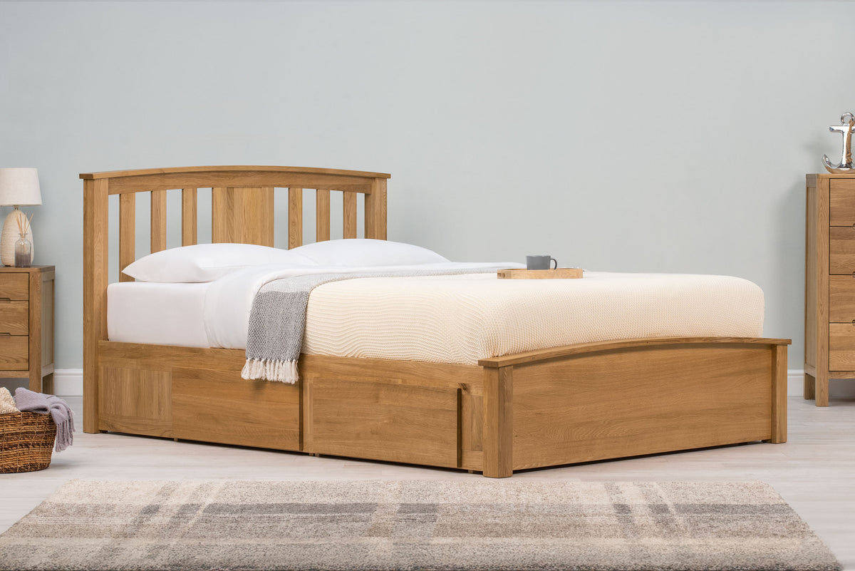 Royal Ascot Solid Natural Oak Storage Bed Frame - 5ft King Size - The Oak Bed Store