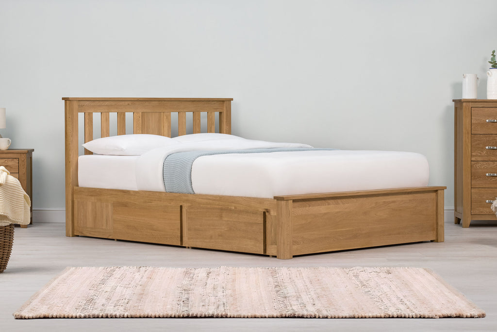 Wimbledon Solid Natural Oak Storage Bed Frame - 4ft6 Double - The Oak Bed Store