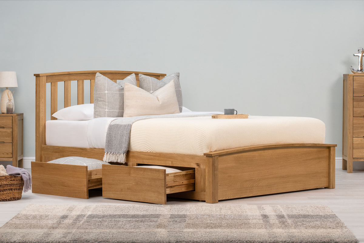 Royal Ascot Solid Natural Oak Storage Bed Frame - 5ft King Size - The Oak Bed Store