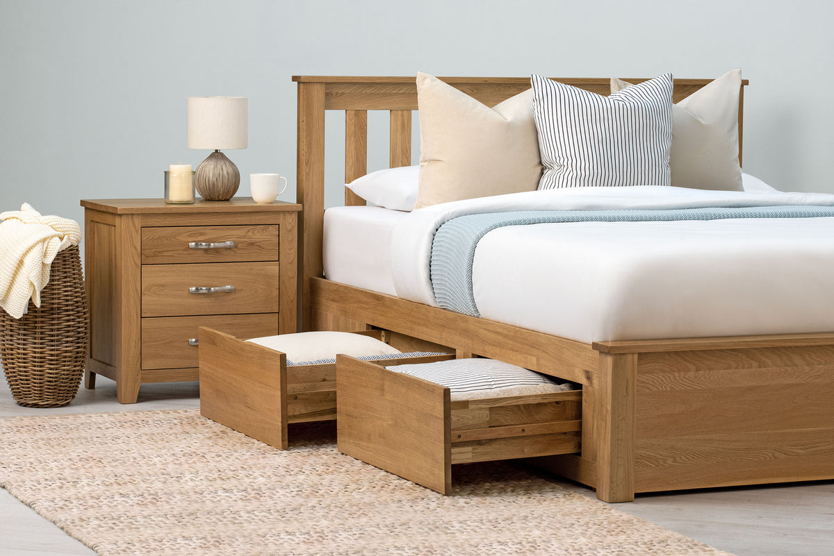 Wimbledon Solid Natural Oak Storage Bed Frame - 5ft King Size - The Oak Bed Store