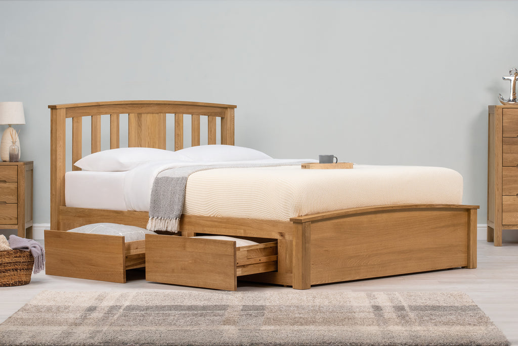 Royal Ascot Solid Natural Oak Storage Bed Frame - 5ft King Size - The Oak Bed Store