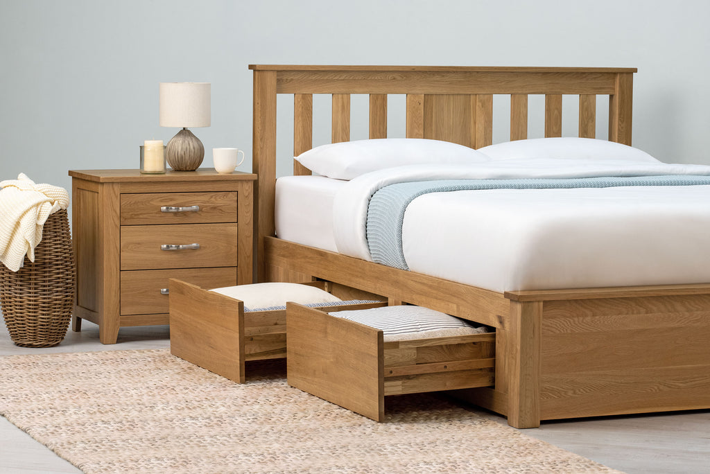 Wimbledon Solid Natural Oak Storage Bed Frame - 5ft King Size - The Oak Bed Store